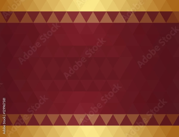 Fototapeta Simple abstract background of triangles color red wine with gold trim