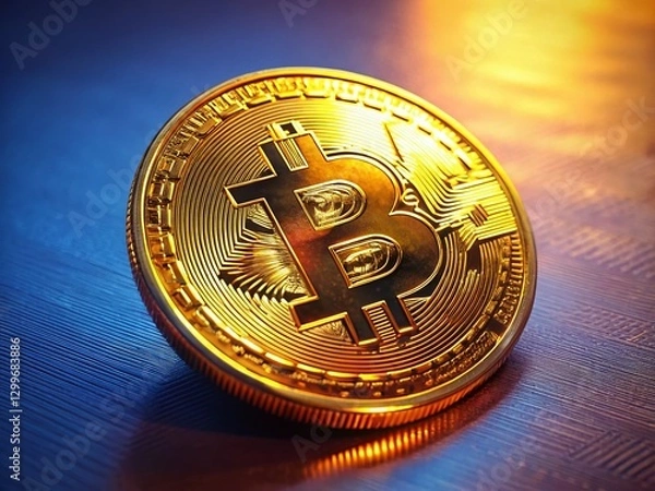 Fototapeta Shiny Gold Bitcoin Cryptocurrency Physical Coin Close-up