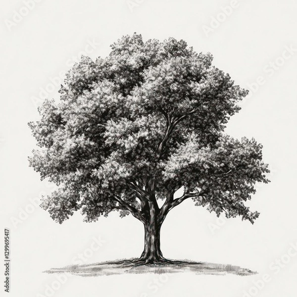 Fototapeta Detailed pencil sketch of a large, full, deciduous tree.