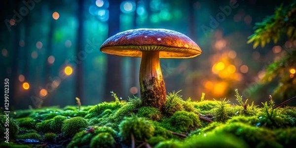Fototapeta Spoiled Mushroom in Mossy Forest - Low Light Nature Photography