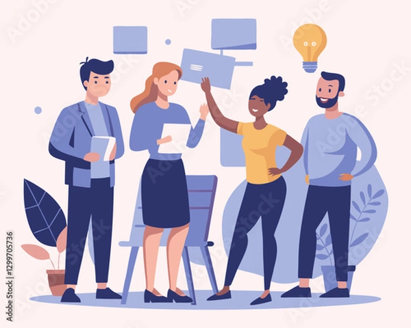 Fototapeta Business Workshop Team Discussion with Sticky Notes – Vector Illustration