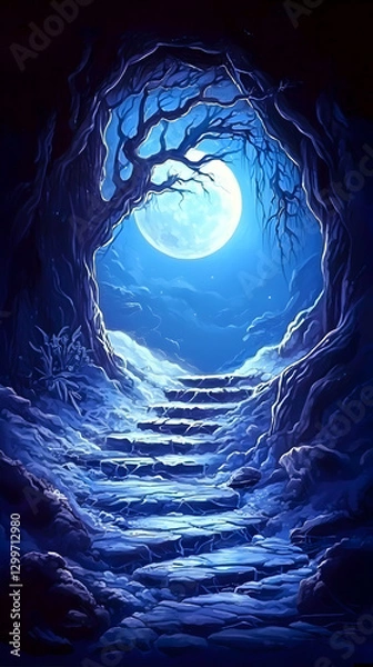 Fototapeta Moonlit Path Through a Winter Forest