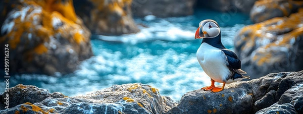 Fototapeta Seabird on a Rocky Outcropping with a Blurred Background