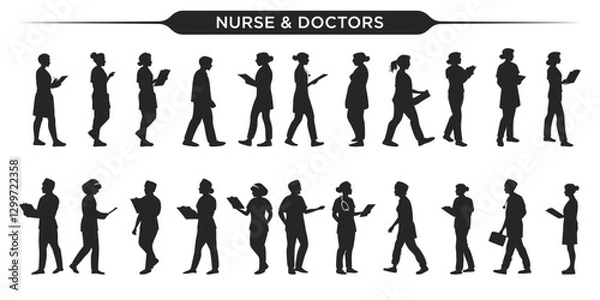 Obraz Nurses and doctors silhouettes in various poses