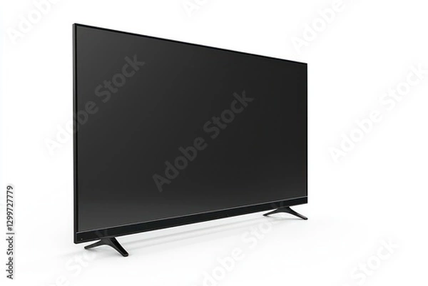 Fototapeta Large black television displayed on white, ideal for modern mockups.