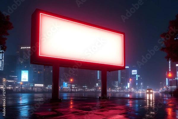 Fototapeta Illuminated billboard displaying empty advertisement urban street digital media nighttime eye-level view urban advertising