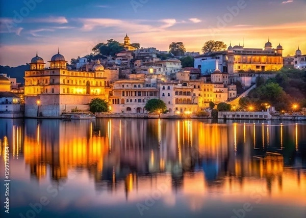 Obraz Udaipur Lake Pichola Dawn: Serene Architectural Reflections