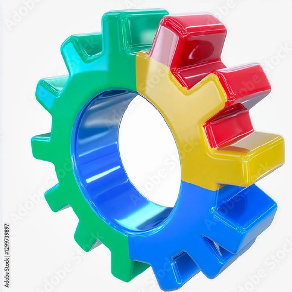 Fototapeta Colorful gear wheel isolated on a white background. Generative AI.