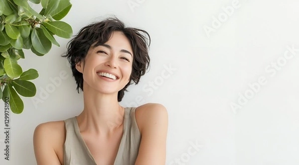 Fototapeta 部屋で微笑む女性　美容イメージ　AI