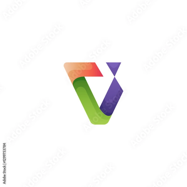 Obraz V logo with abstract colorful gradient 3d design style