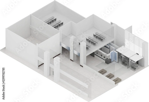 Fototapeta Isometric view of a office space and meeting room,work area, 3d rendering.