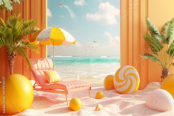 Obraz 3d rendering summer sale banner template