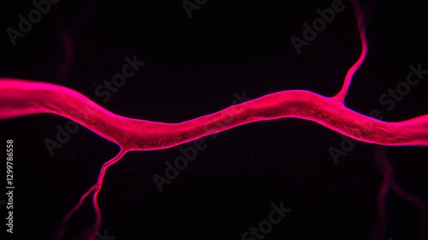 Obraz Glowing Red Blood Vessel Under Microscope
