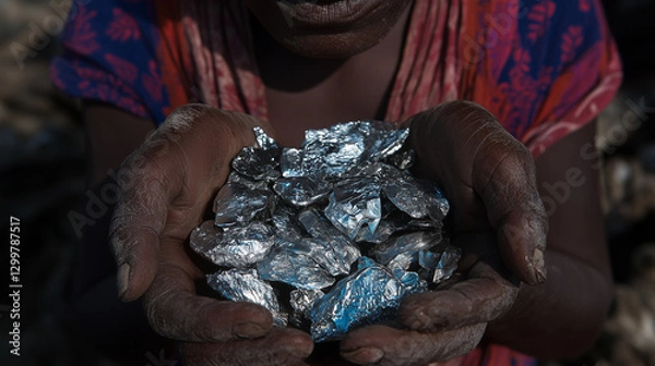 Obraz Hands Holding Mined Cobalt Ore