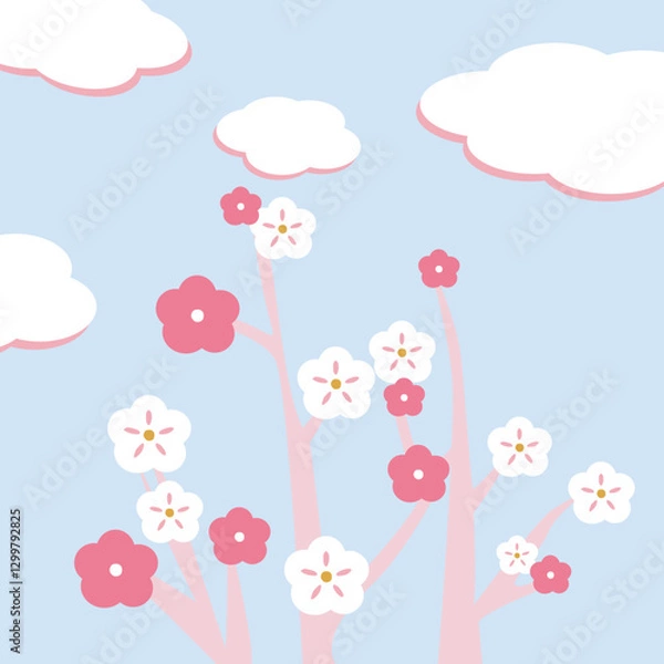 Obraz 귀여운 벚꽃 , 봄 , 일러스트