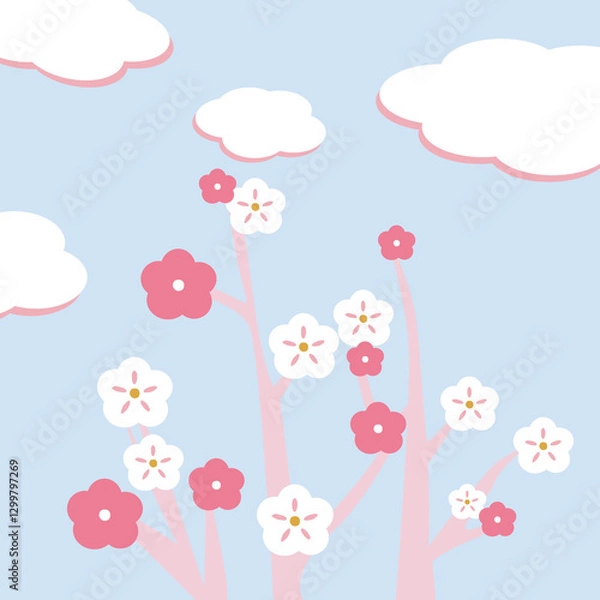 Obraz 귀여운 벚꽃,봄,식물 일러스트