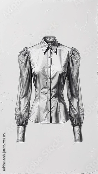 Fototapeta Sketch of a sheer puff sleeve blouse on a plain white background