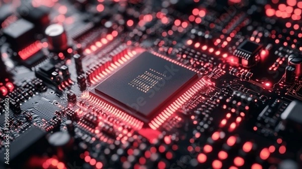 Obraz Close-up of illuminated CPU on circuit board. 