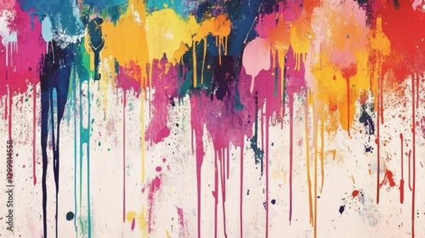 Fototapeta Vibrant Abstract Paint Drips and Splashes on White Background
