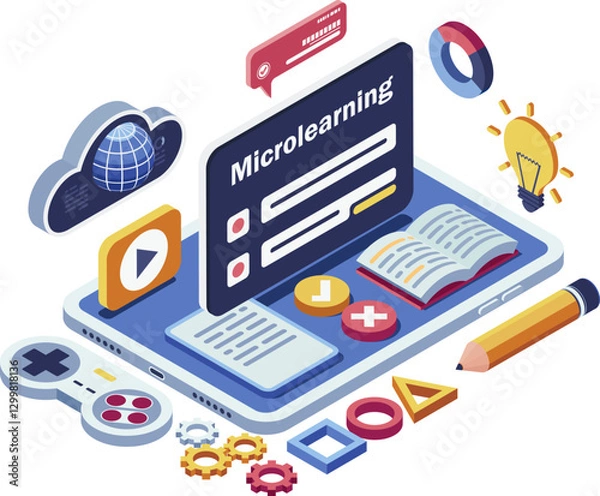 Obraz Isometric Microlearning with Educational Icons and Digital Tools