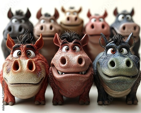 Fototapeta Figurines Smiling Group on Clean Backdrop