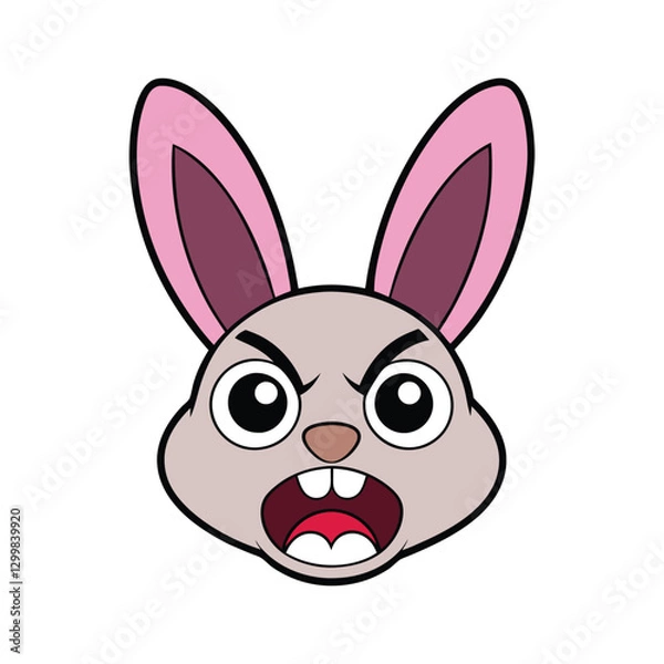 Obraz Angry Cartoon Rabbit Head, Ideal for Children's Books or Designs