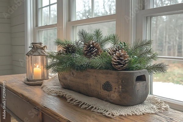 Fototapeta Rustic holiday display on window sill