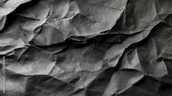 Fototapeta Close-up shot of dark crumpled paper texture. Ideal for backgrounds, adding depth and texture to designs, evoking a sense of drama or mystery.