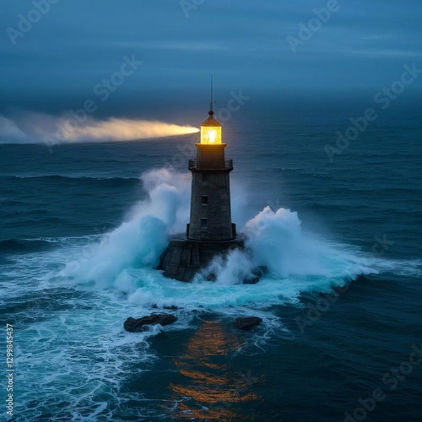 Fototapeta Dramatic Lighthouse Amidst Stormy Ocean Waves