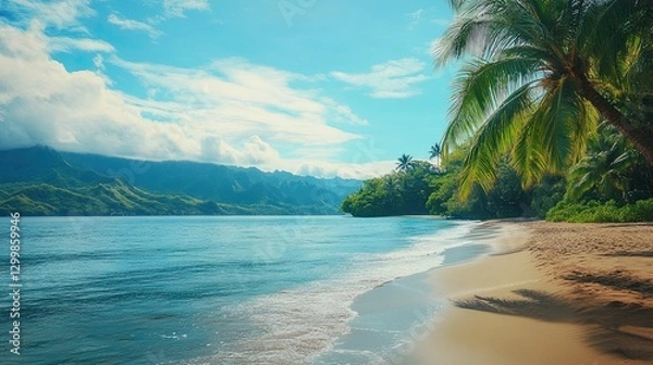 Fototapeta A virtual Zoom background featuring a serene beach and ocean view.