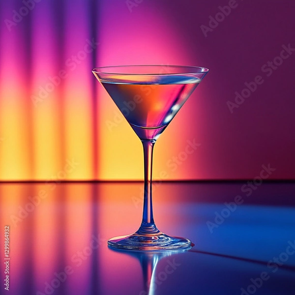 Fototapeta Colorful cocktail glass reflecting light during a vibrant evening setting with captivating hues and atmospheric ambiance. Generative AI