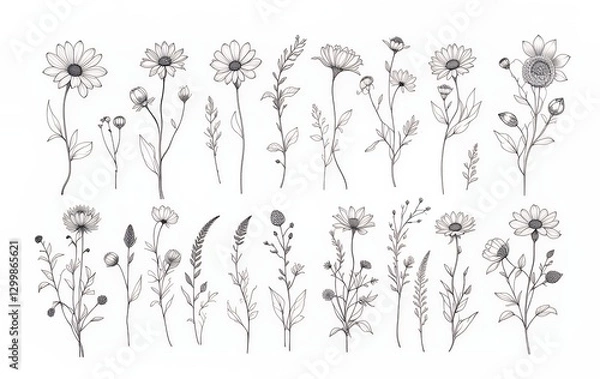 Obraz Hand Drawn Flower Collection Sketch Illustration for Botanical Design Elements