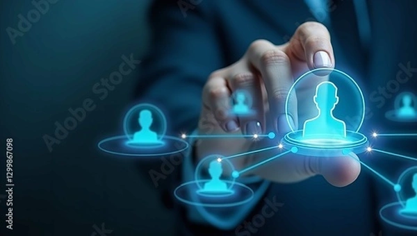 Fototapeta Human resource management technology (HR), Human resource manager touching human resource network structure and checks the CV online to choose the perfect employee for company, Effective