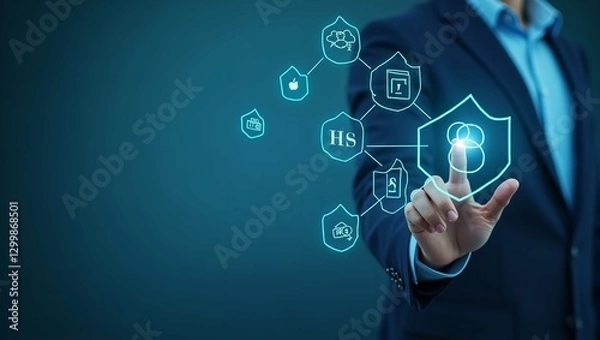 Fototapeta Human resource management technology (HR), Human resource manager touching human resource network structure and checks the CV online to choose the perfect employee for company, Effective