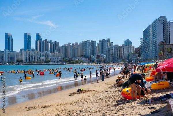 Fototapeta Gwangalli Beach, Busan,South Korea
‎‎September ‎24, 2023:
Gwangalli Beach with people relaxing during the summer. 