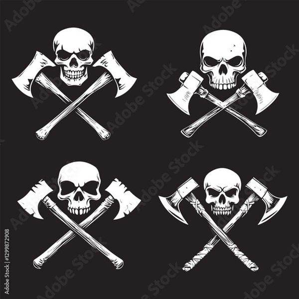 Fototapeta Skull and Crossed Axes Logo – Vintage Viking Warrior Emblem Vector. Ideal for gaming logos, biker club branding, and metal band artwork.