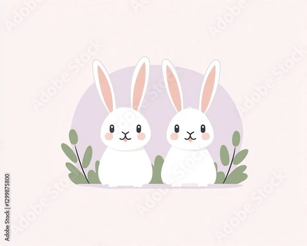 Obraz white rabbit flat illustration minimal cute design