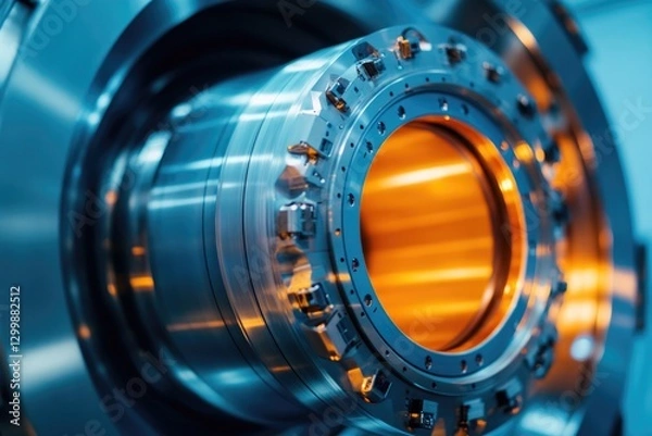 Fototapeta close-up of large hadron collider machinery showcasing intricate engineering with ample copy space above