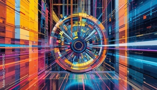 Fototapeta Dynamic motion visualization digital realm abstract art vibrant colors futuristic concept