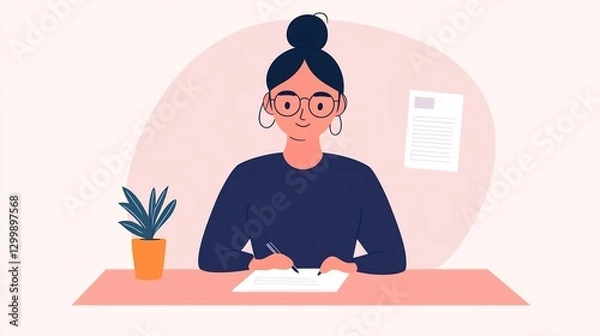Obraz HR manager, interview, documents, desk, friendly, flat illustration