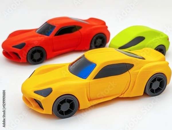 Fototapeta Modern toy photography featuring 3D printed car models
