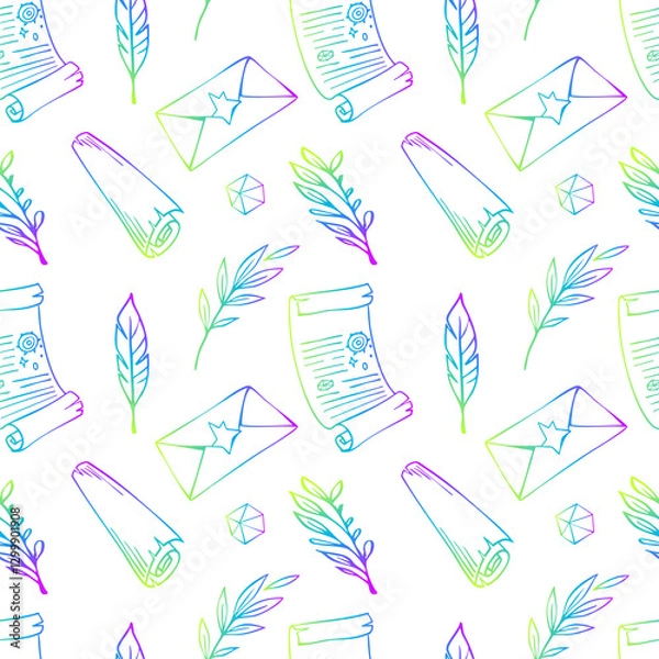 Obraz Halloween seamless pattern with magic astrology accessories. Hand drawn sketch style. White background.	