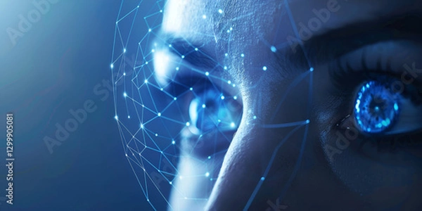 Obraz Close-up of futuristic digital eye with biometric scanning technology | Artificial intelligence and cybersecurity vision