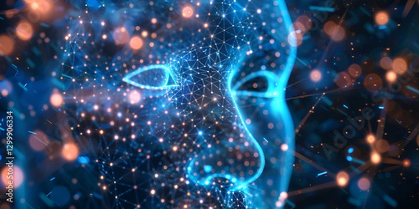 Obraz Futuristic AI face with glowing data points | Artificial intelligence and neural network visualization