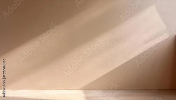 Fototapeta Plain beige wall with soft intersecting shadows. Modern minimal indoor aesthetic 03