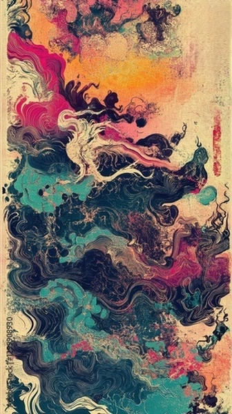 Fototapeta Vibrant abstract artwork digital studio art design colorful textures aerial view creative expression