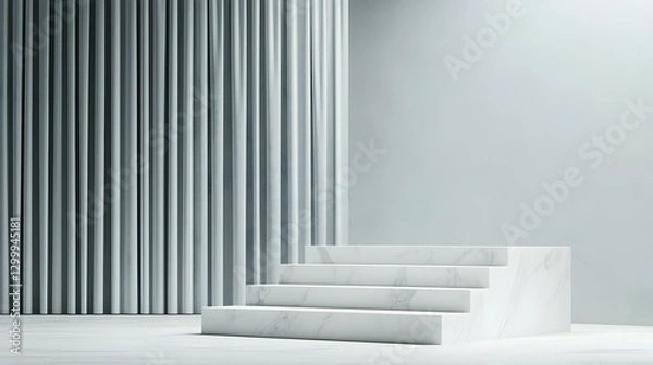 Fototapeta White Marble Staircase Displaying Products against Modern Vertical Panel Background