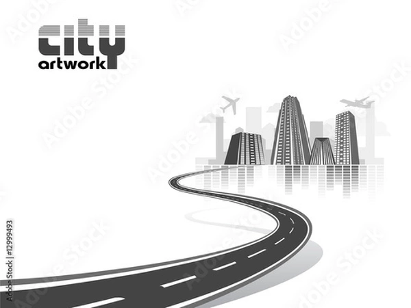 Obraz abstract city with the road leading to it