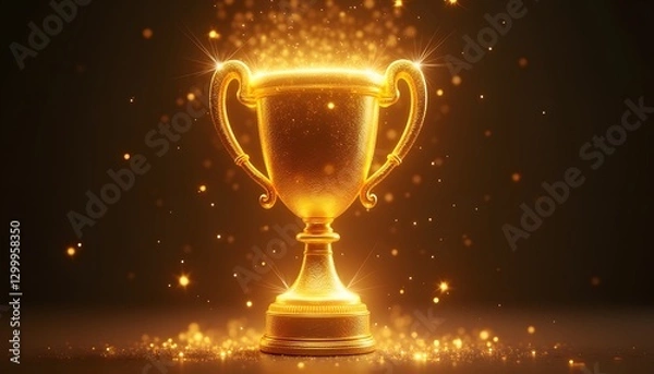 Obraz Golden glowing trophy with sparkling particles.