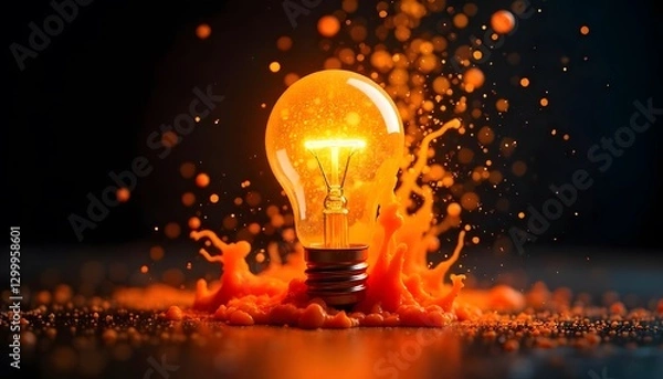Obraz Bright light bulb explosion with orange fire sparks.